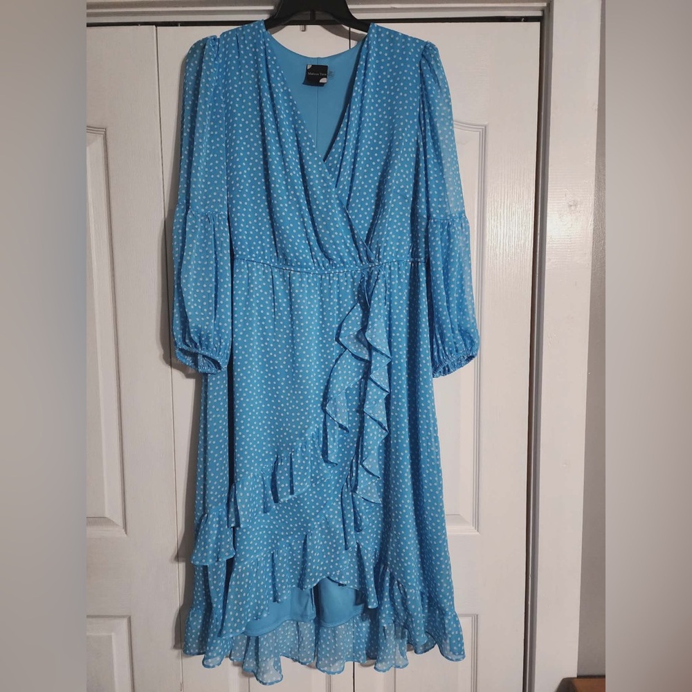 Maison Tara Light Blue Polka Dot Ruffle Dress